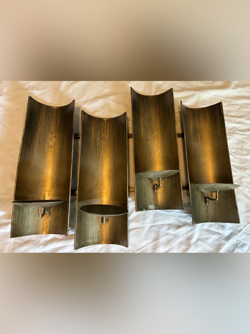 Set of Brushed Gold Wall Sconces - Modern Metal Candle Holders